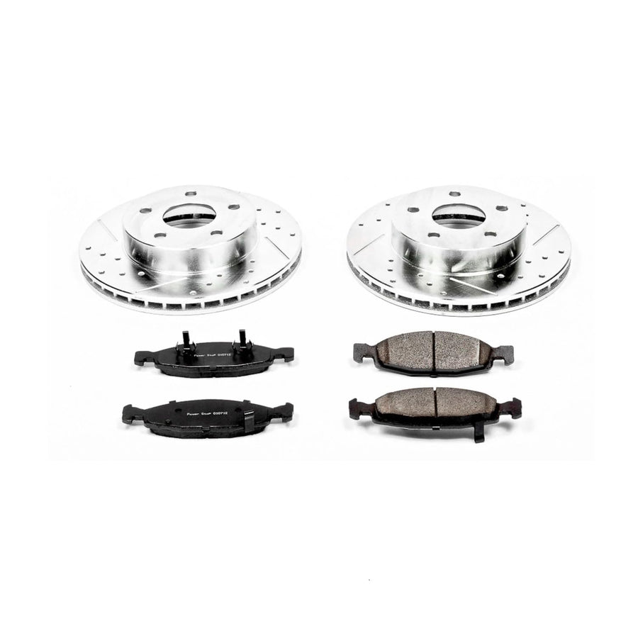Power Stop K2147 Z23 Carbon Fiber Brake Pads Front with Drilled & Slotted Brake Rotors Kit For Jeep Grand Cherokee 1999-2002 [Model Specific]