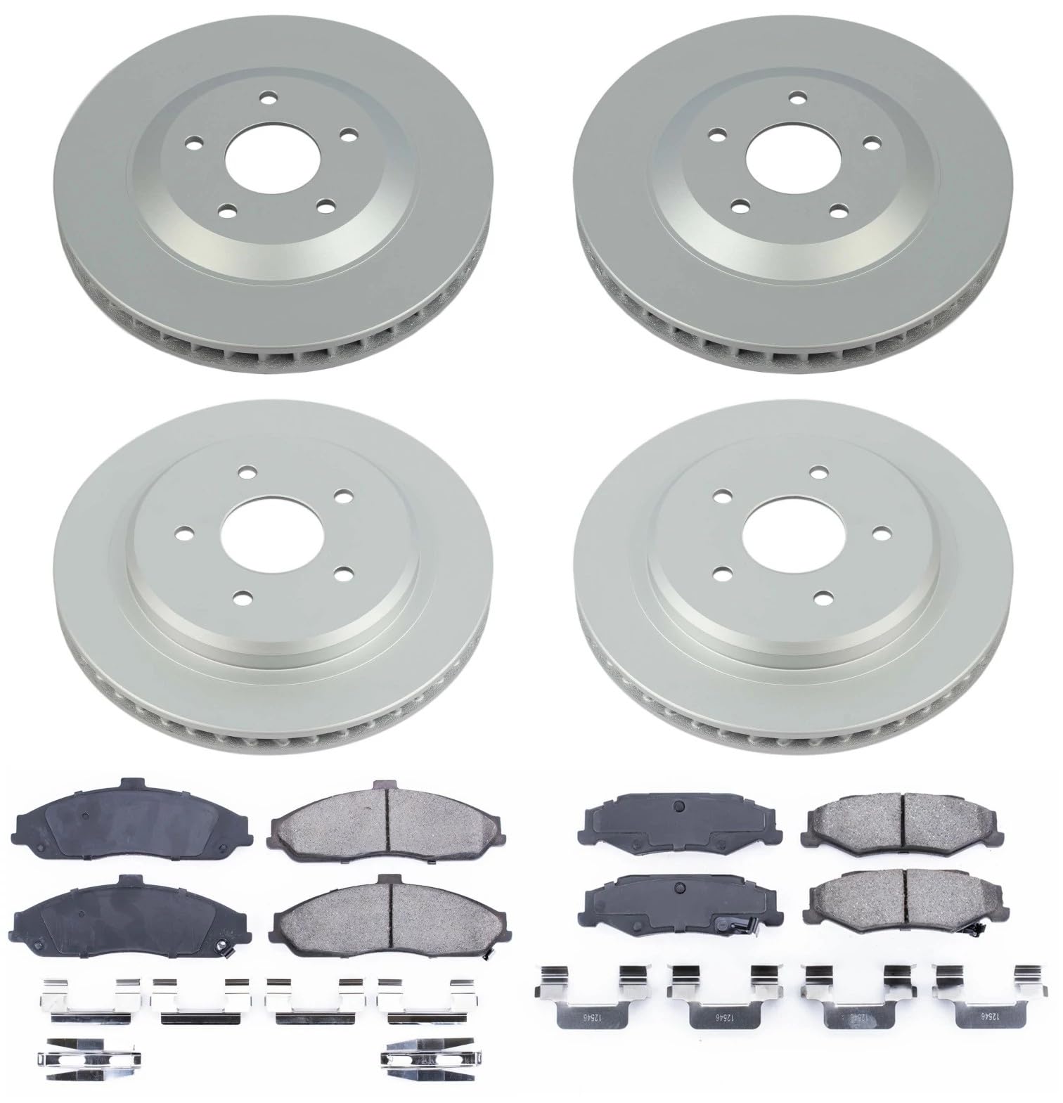Power Stop Z17 Front and Rear Coated Rotor Kit-Coated Brake Pads & Brake Rotors