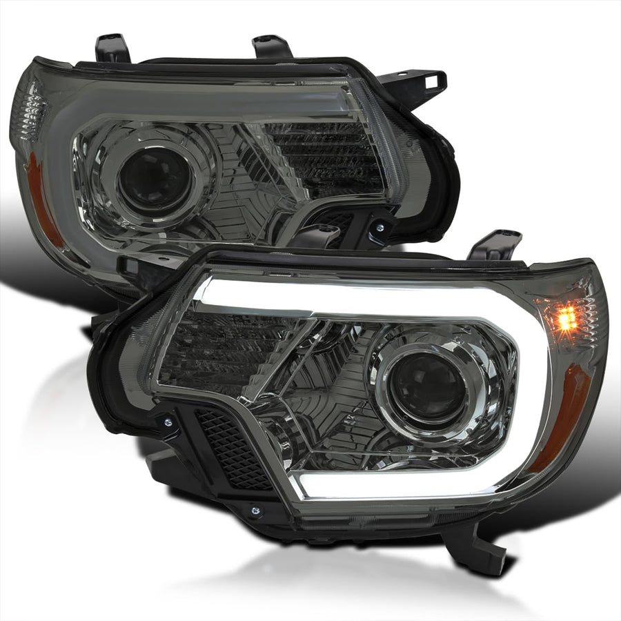 Smoke Spec-D Tuning Projector Headlights w/LED Bar Compatible with 2012-2015 Toyota Tacoma, Left + Right Head Lights Assembly