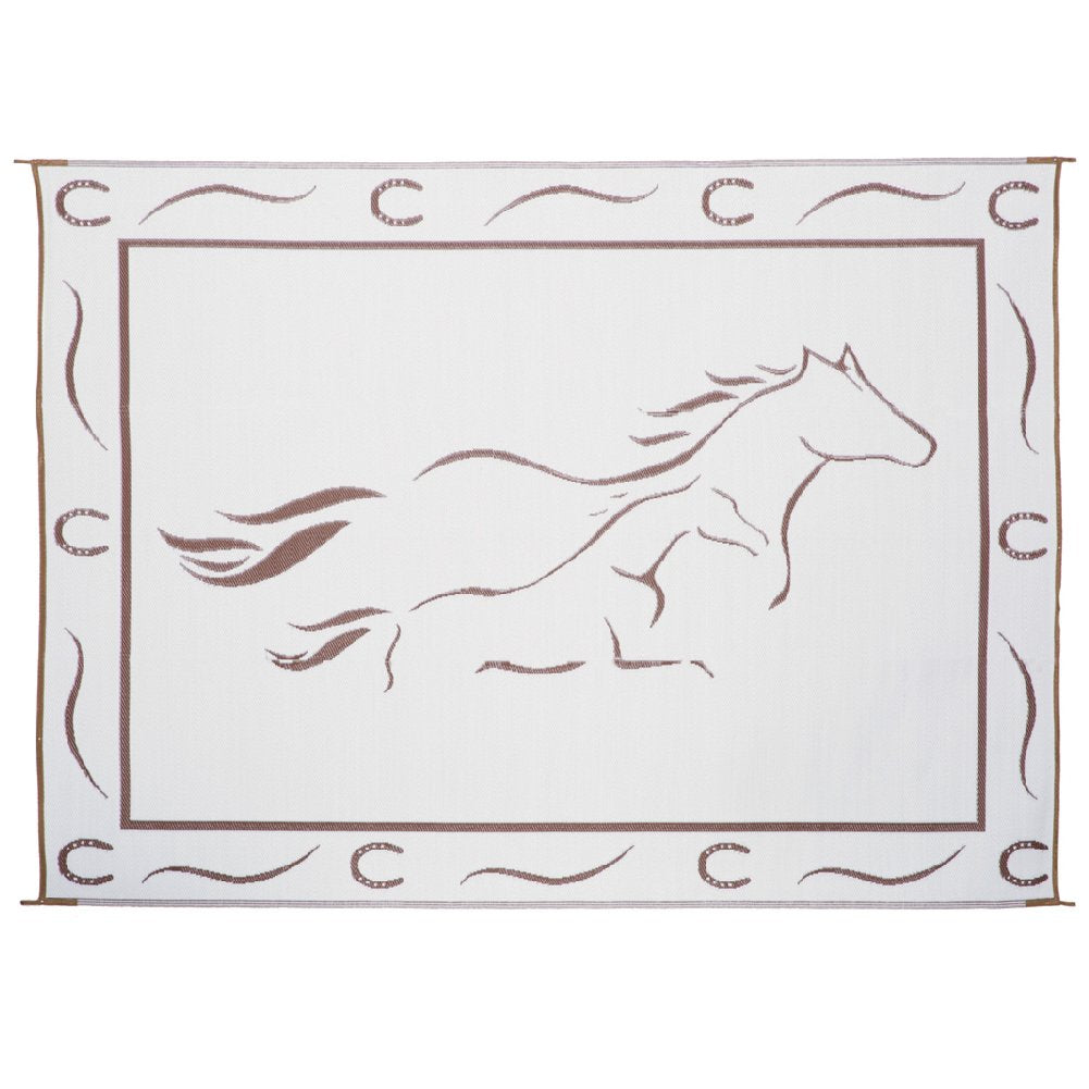 Camping Stylish GH8117 Brown/White 8' x 11' Galloping Horses Mat, 1 Pack