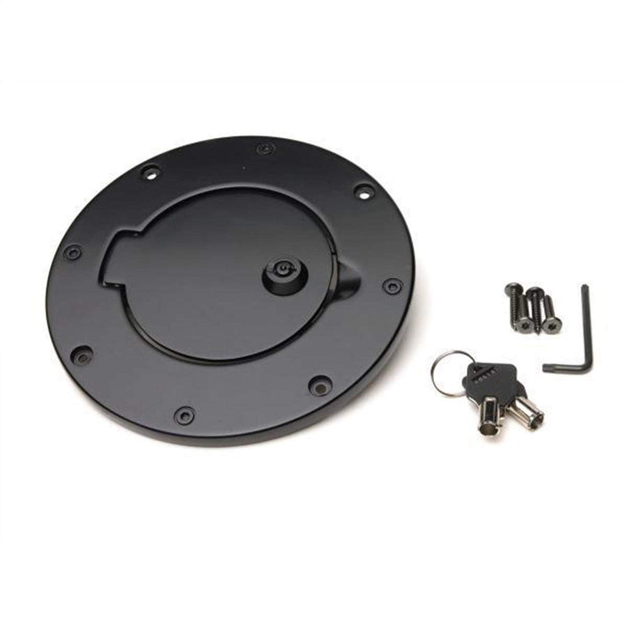 Locking Gas Cover RAMPAGE PRODUCTS | Billet Style, Aluminum, Black | 85007 | Fits 2007 - 2018 Jeep Wrangler JK