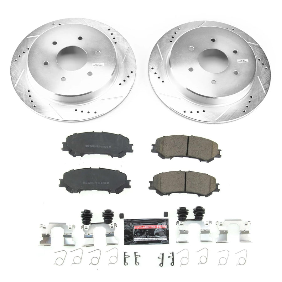 Power Stop K7874 Rear Brake Pads Z23 Carbon Fiber with Drilled & Slotted Brake Rotors Kit For Nissan TITAN 2017-2022 [Model Specific]