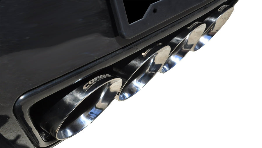 Sport Cat-Back Exhaust System Corsa Performance 14768CB Dual Rear Exit Incl. 3 in. X Pipe 2.75 in. Over Axle Pipe Mufflers/Clamps/Quad 4.5 in. Polished Tips