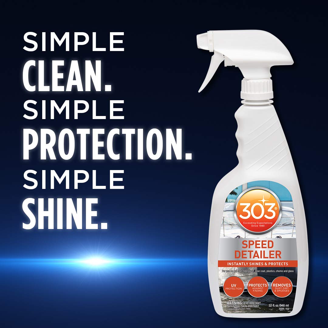 Marine Speed Detailer 303 Products - Instantly Shines And Protects - UV Protection - Protects Against Fading - Removes Dust, Dirt, And Smudges, 32 fl. oz. (30205)Packaging May Vary, White