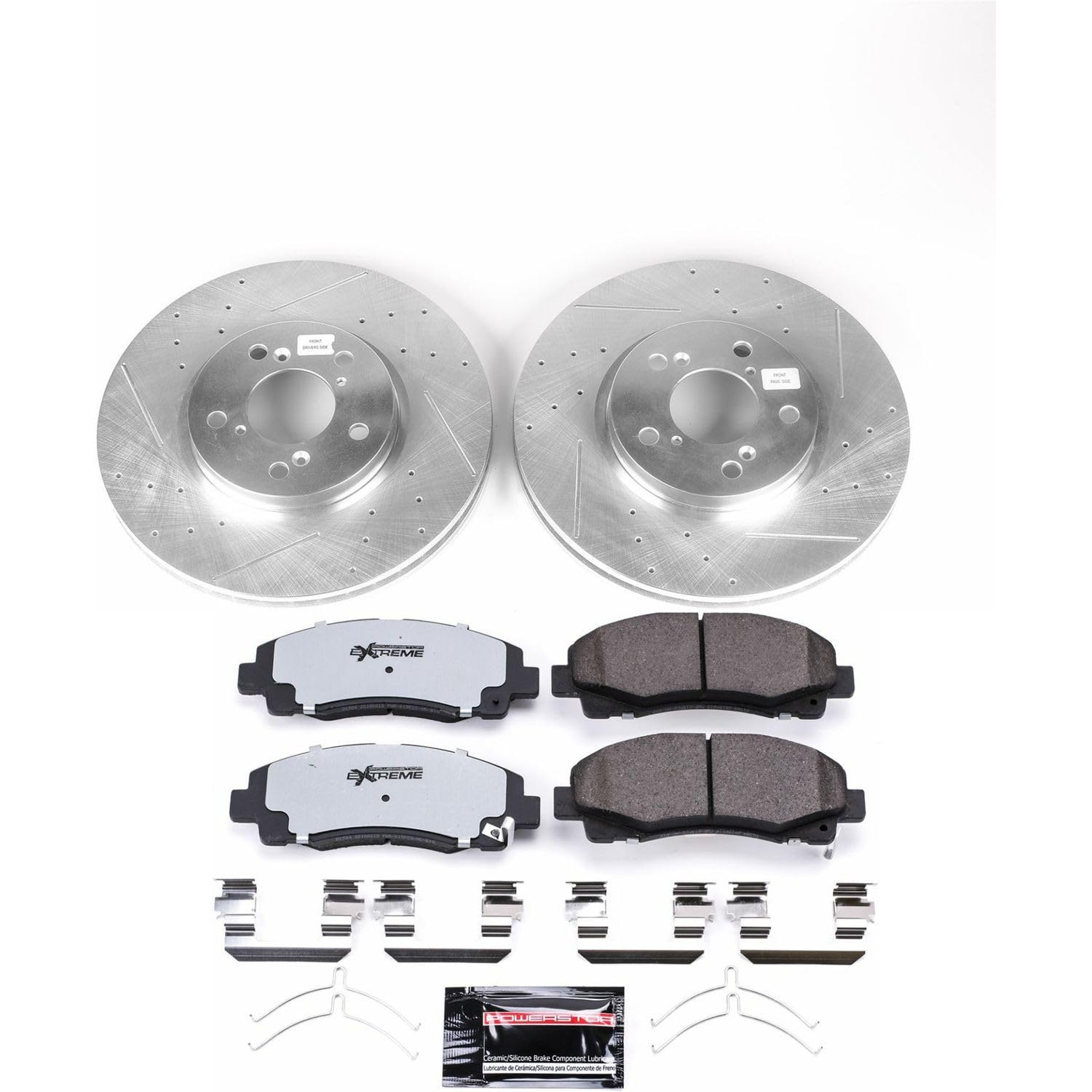 Front Brake Kit Power Stop For 2012 2013 2014 Honda Ridgeline - Truck & Tow Carbon Fiber Ceramic Brake Pads & Drilled and Slotted Rotors Replacement, K5939-36