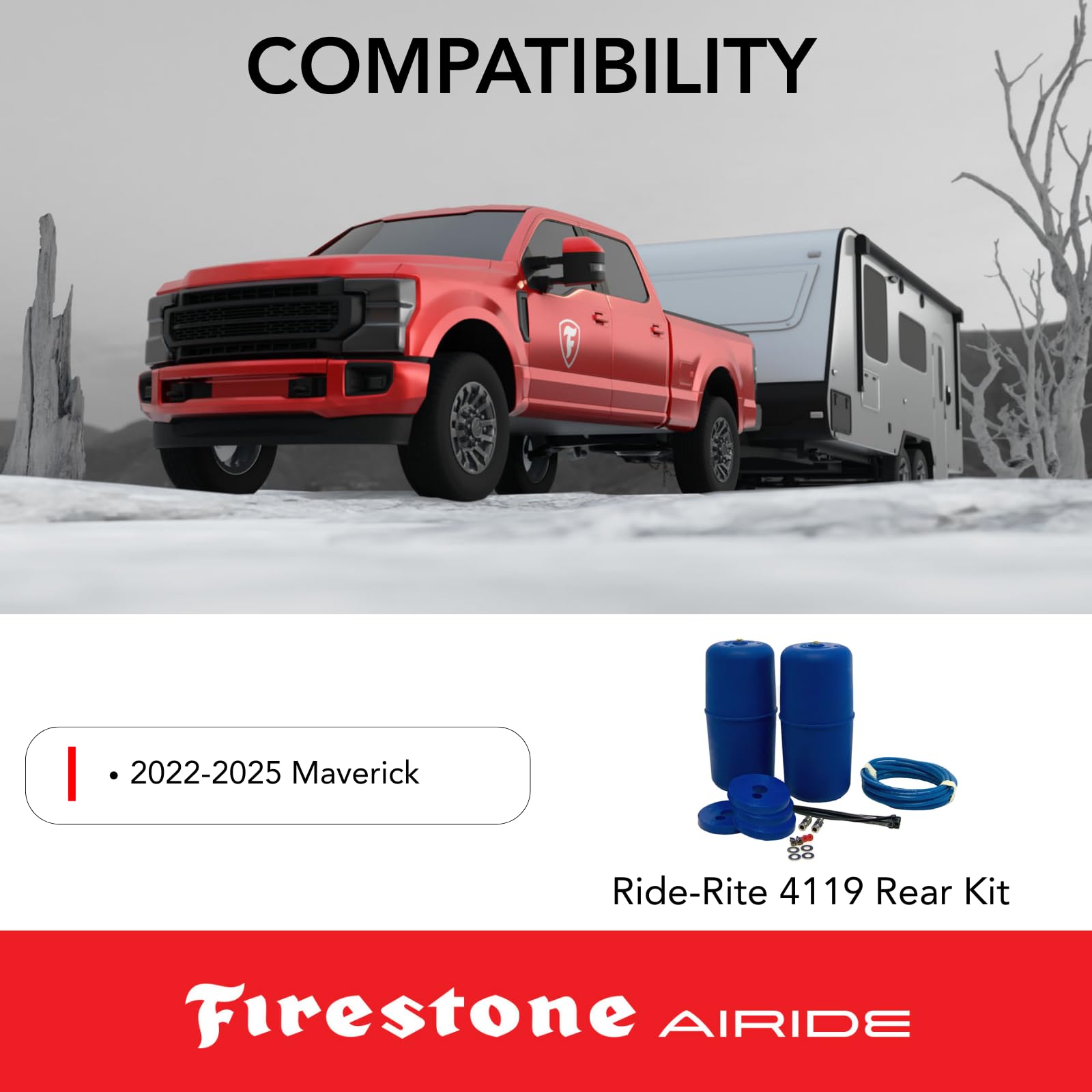 Firestone Coil-Rite Airide 4119 Rear Air Spring Kit fits 2022-2025 Maverick AWD | Not Compatible with In-Bed Hitch | 1,000 lbs Load Capacity | 5-35 PSI | Easy Installation