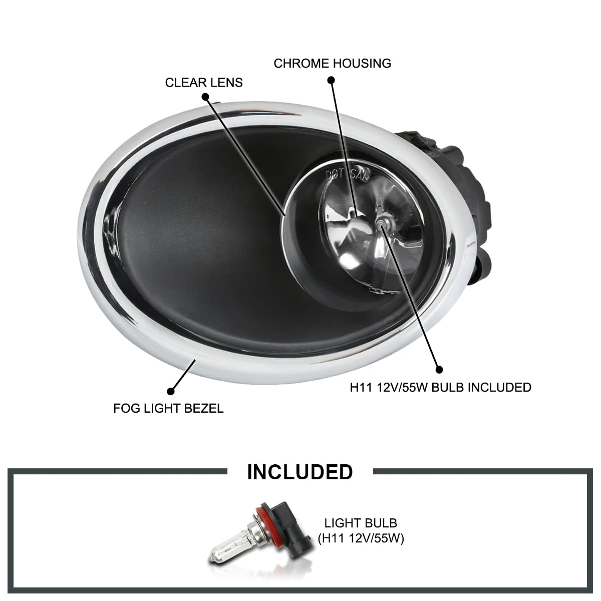 Fog Lights SPEC-D TUNING + H11 Bulbs + Switch Compatible with 2017-2018 Nissan Rogue Sport, L+R Pair Assembly