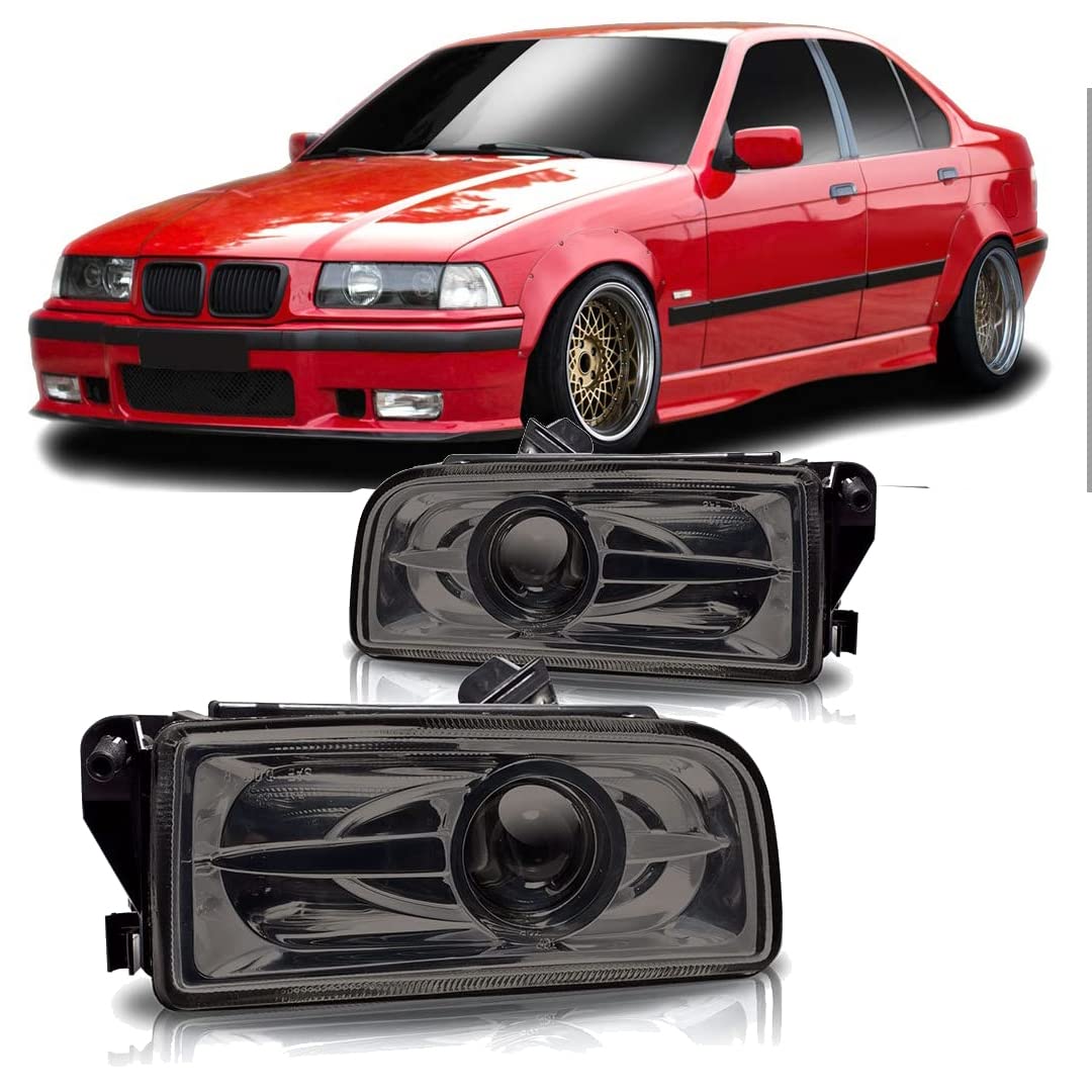 Winjet Driving Projector Fog Lights Compatible with [1992 1993 1994 1995 1996 1997 1998 BMW 3 Series E36 318i 320i 323i 325i 328i], Smoke Lens, WJ30-0078-11