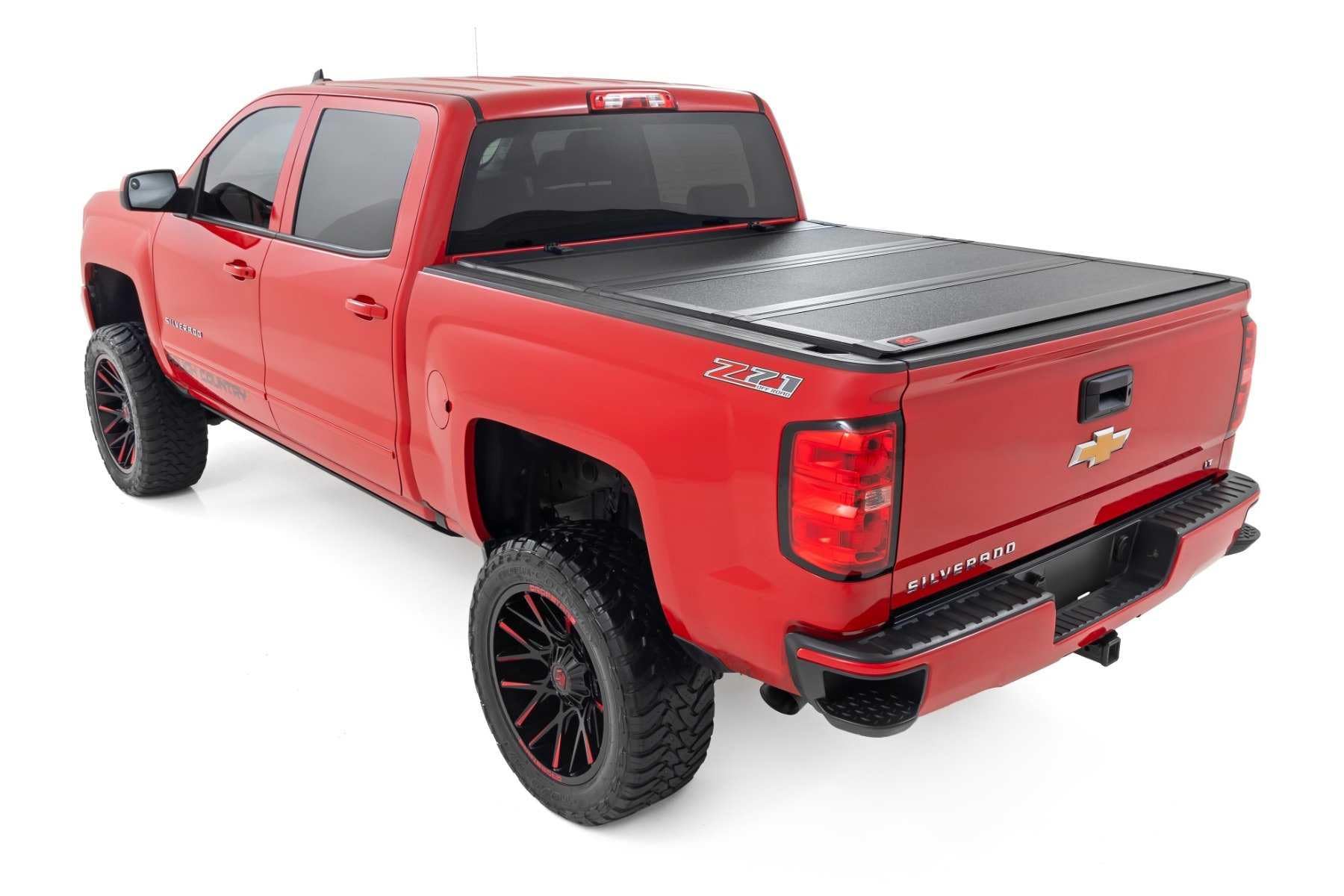 Rough Country Hard Tri-Fold Tonneau Cover for Chevy Silverado & GMC 1500/2500HD/3500HD (2014-2019) - Aluminum Flip-Up Bed Cover, Fits 6'7 (78.8-78.9") Bed w/Rail Caps