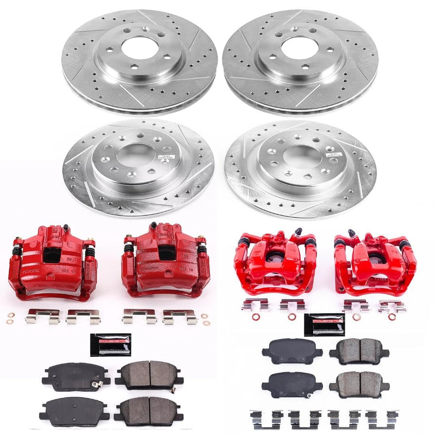 Power Stop Z23 Front and Rear Brake Caliper Kit-Brake Rotors, Carbon-Fiber Ceramic Brake Pads, Calipers For Buick LaCrosse, Chevy Malibu, Buick Regal Sportb, GMC Terrain [Model Specific]