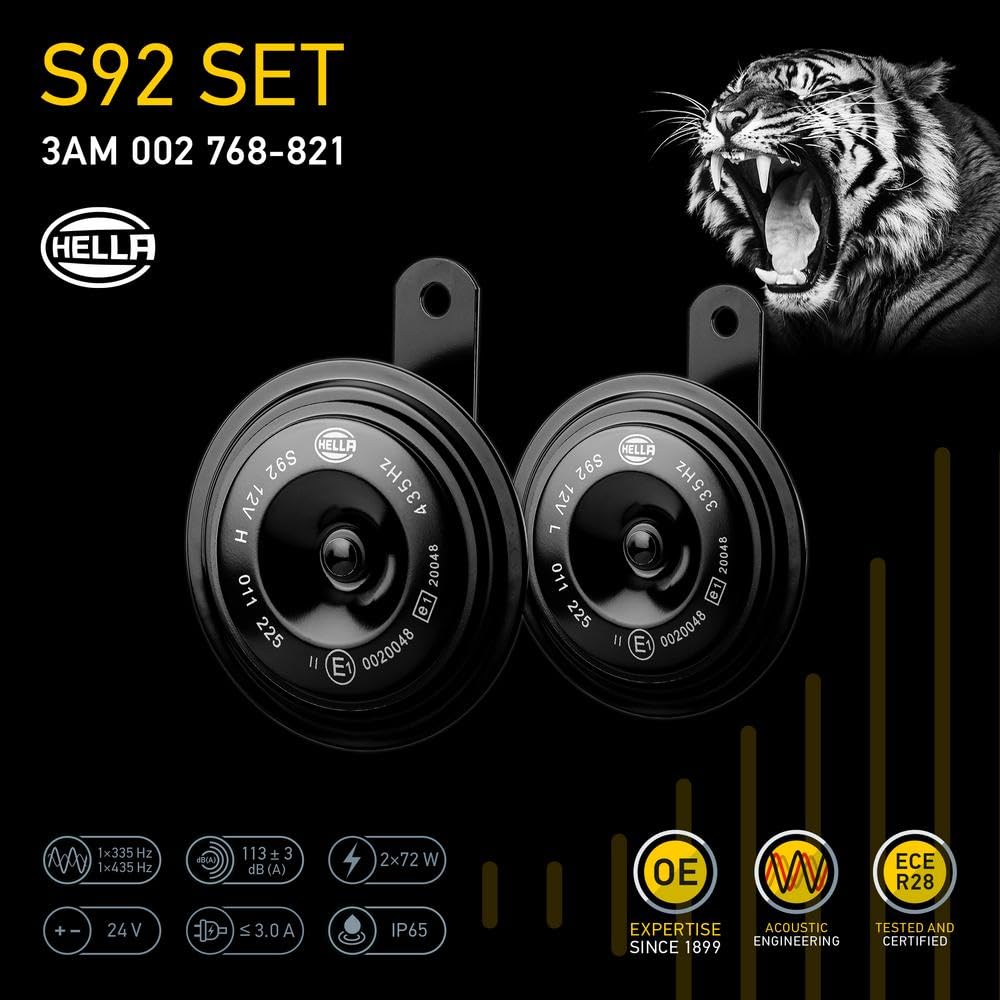 92mm HELLA 002768821 Black 24V Disc Horn Kit (Universal Fit)