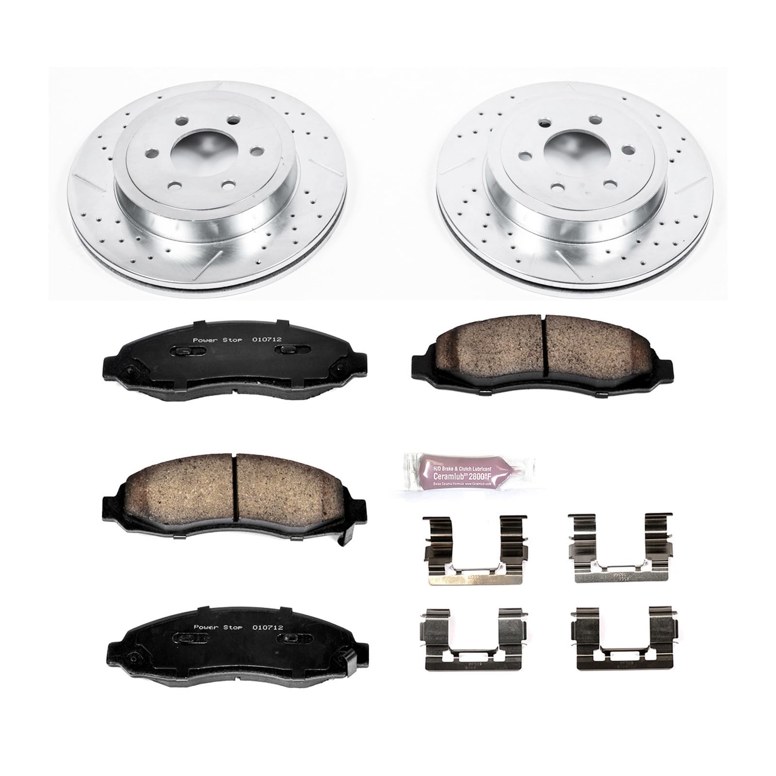 Power Stop K2187 Z23 Carbon Fiber Brake Pads with Drilled & Slotted Brake Rotors Kit For Dodge Dakota 2003-2004 [Model Specific]