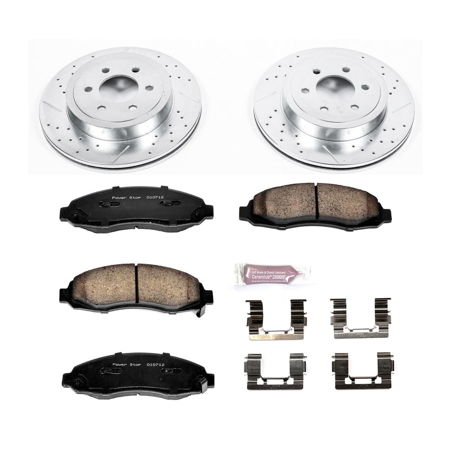 Power Stop K2187 Z23 Carbon Fiber Brake Pads with Drilled & Slotted Brake Rotors Kit For Dodge Dakota 2003-2004 [Model Specific]