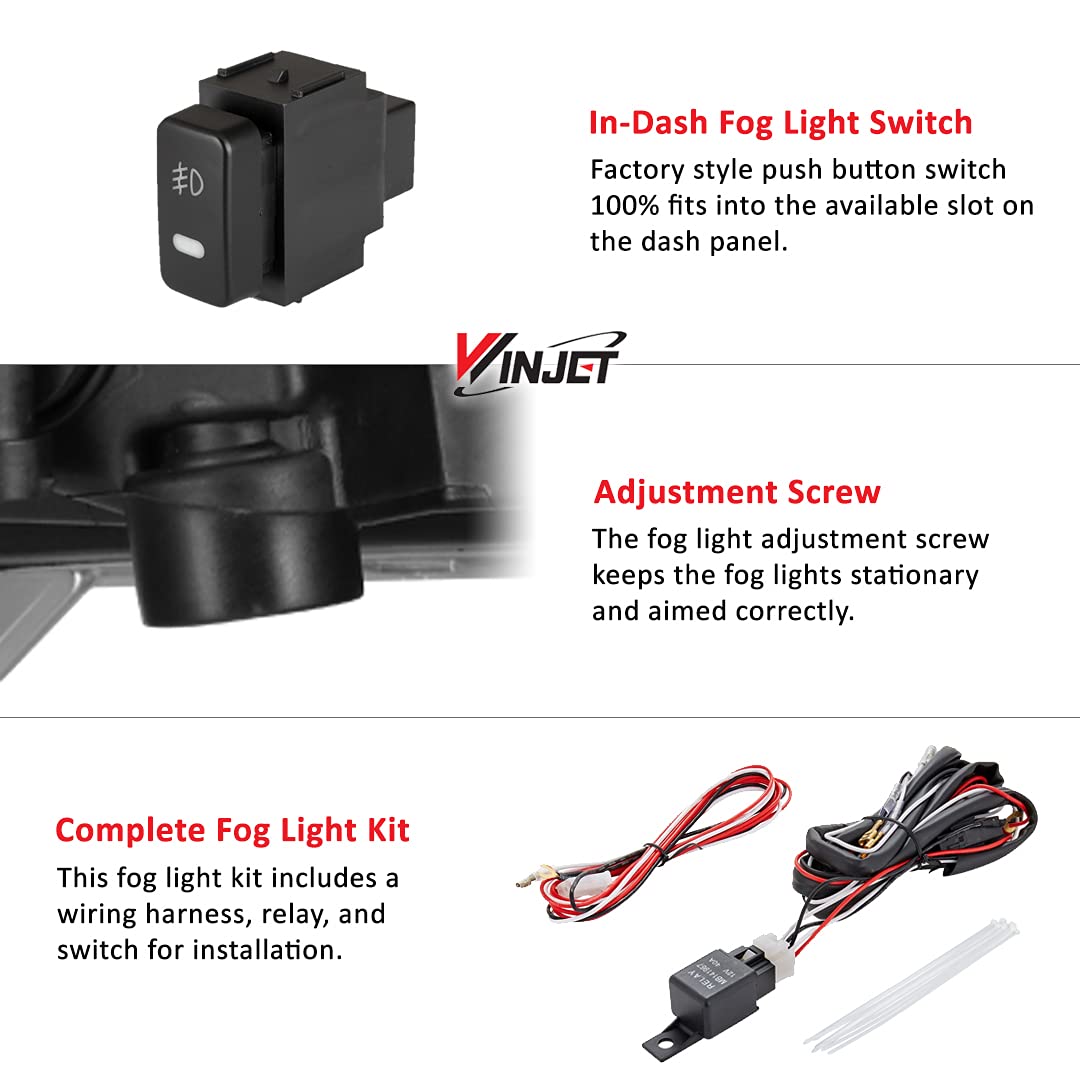 Fog Lights Replacement Winjet OEM Fit For 2020-2025 Nissan Titan, Driver & Passenger Driving Fog Lamps w/ H8 Halogen Bulbs + Wiring Harness + Switch + Decorative Bezels (Black Housing Clear Lens)