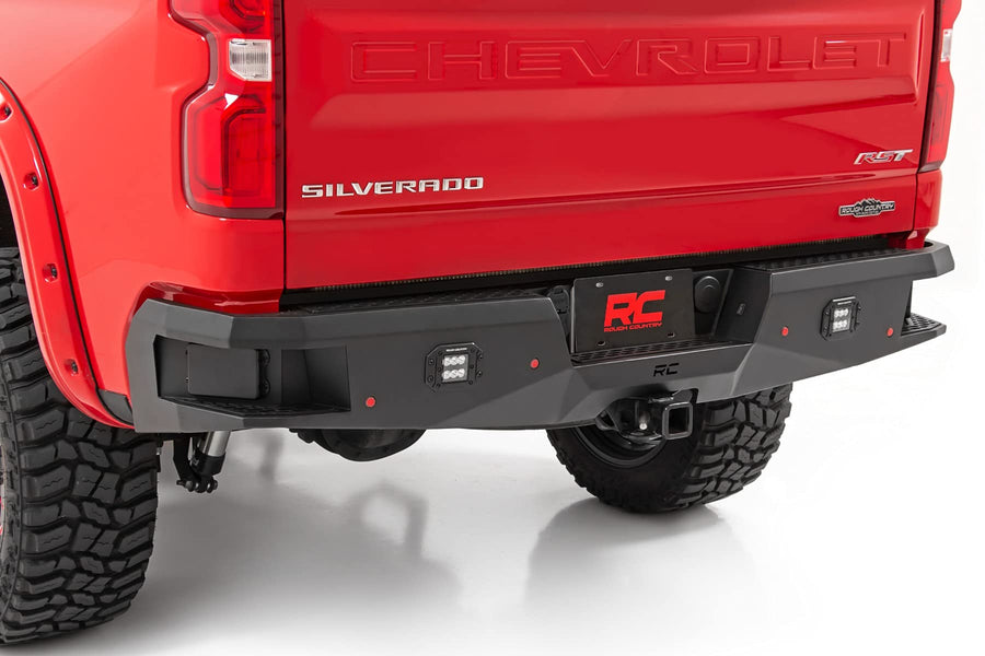 Heavy Duty Rough Country Rear LED Light Bumper Kit for Chevy Silverado 1500 (2019-2024) - Integrated Steps, Flush Mount LED Lights