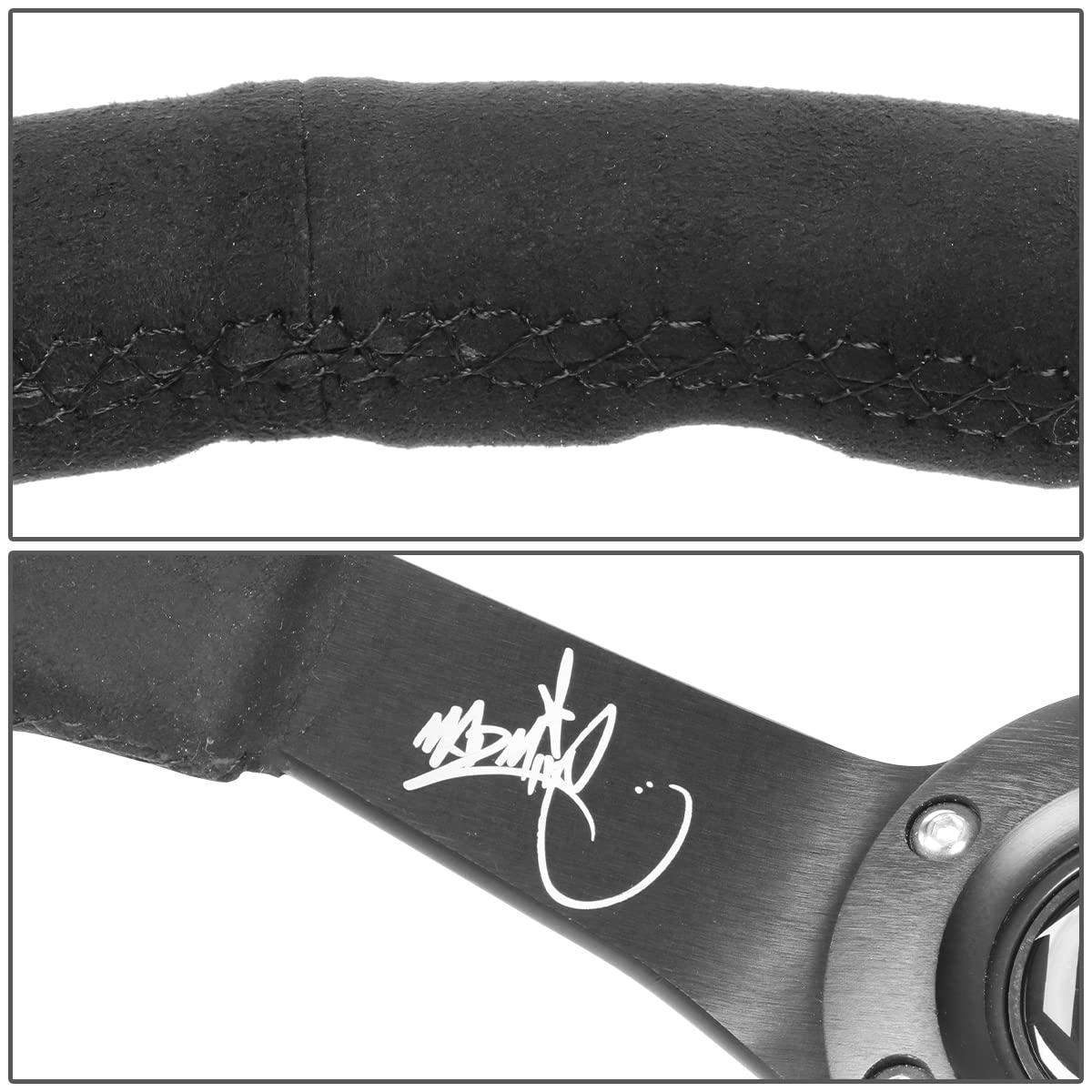NRG Innovations Reinforced Steering Wheel NRG-RST-020MB-MM 3" Deep, 5 mm Spoke with Two Solid Spokes of, Alcantara Finish with Black Stitching