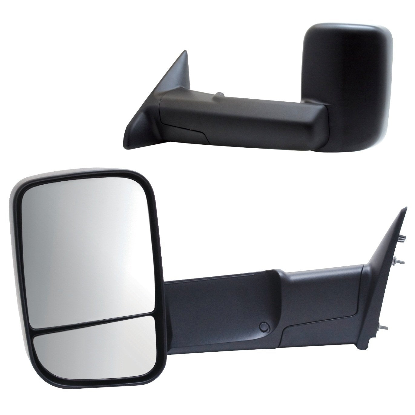 K Source Pair Towing Mirror – For 2009-2012 Ram Pick-Up 1500, 2500, 3500, Textured black, Flip-Out-head, Dual lens, Foldaway, Driver & Passenger Side Pair (L&R)