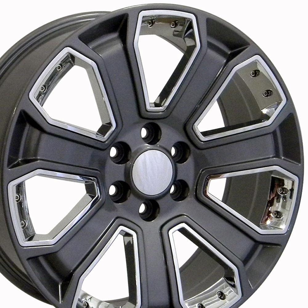 22 Inch OE Wheels CV93B Rim Fits Silverado 1500 Style 6x139.7 22x9 Gloss Gunmetal with Chrome Insert - Hollander 5660 (1)