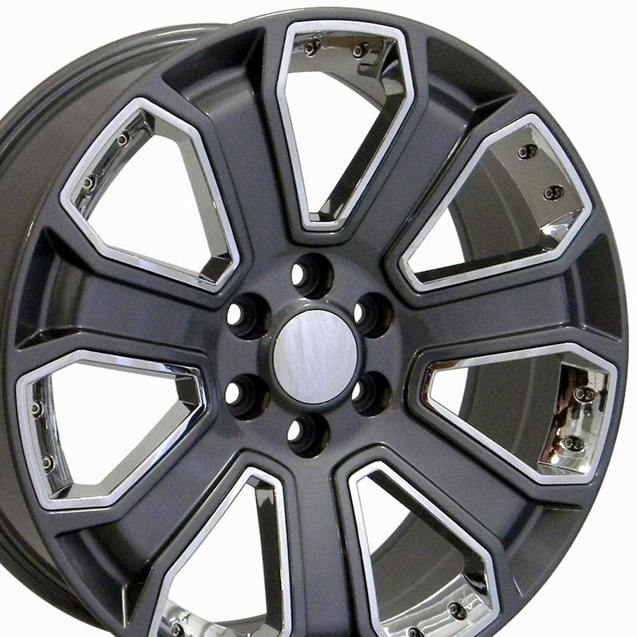 22 Inch OE Wheels CV93B Rim Fits Silverado 1500 Style 6x139.7 22x9 Gloss Gunmetal with Chrome Insert - Hollander 5660 (1)