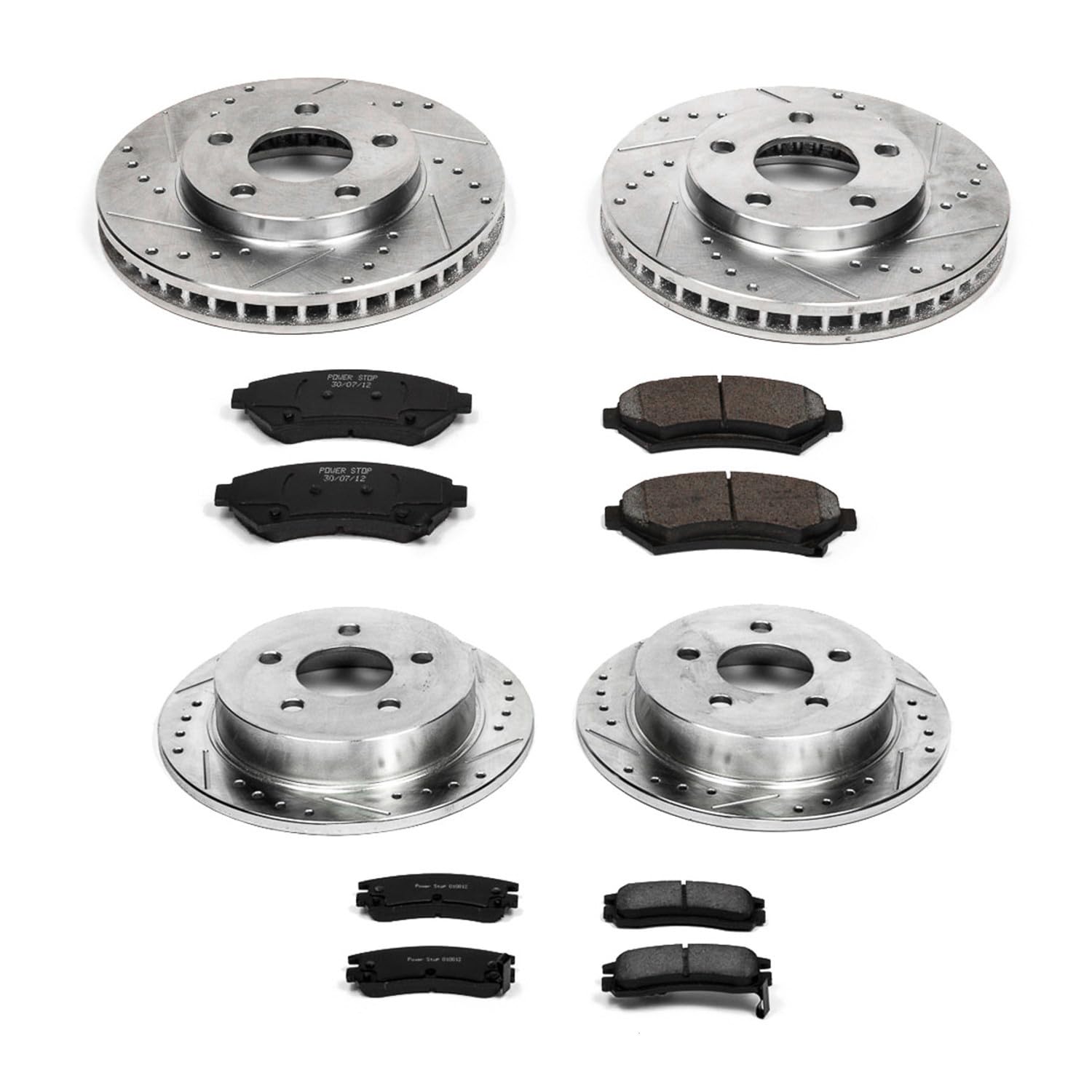 Power Stop K2554 Z23 Carbon Fiber Brake Pads Front and Rear with Drilled & Slotted Brake Rotors Kit For Buick Century, Buick Regal, Oldsmobile Intrigue, Pontiac Grand Prix [Model Specific]
