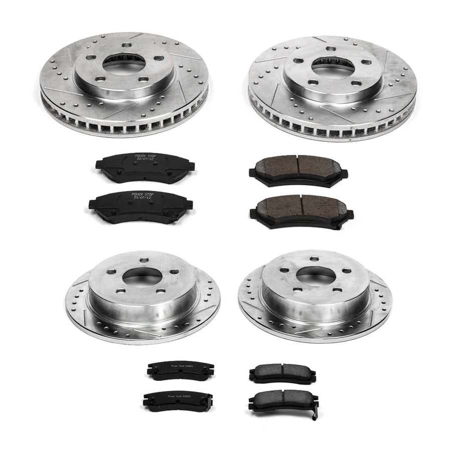 Power Stop K2554 Z23 Carbon Fiber Brake Pads Front and Rear with Drilled & Slotted Brake Rotors Kit For Buick Century, Buick Regal, Oldsmobile Intrigue, Pontiac Grand Prix [Model Specific]