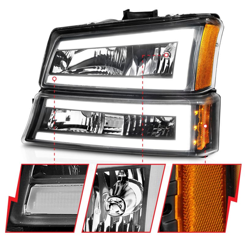 SILVERADO ANZO 1500/2500/3500 03-07/1500/2500/3500 CLASSIC 07/AVALANCHE W/O BODY CLADDING 02-06 HEADLIGHTS W/SIGNAL LIGHT BLACK HOUSING AMBER (4 PCS) (W/C LIGHT BAR) 111501