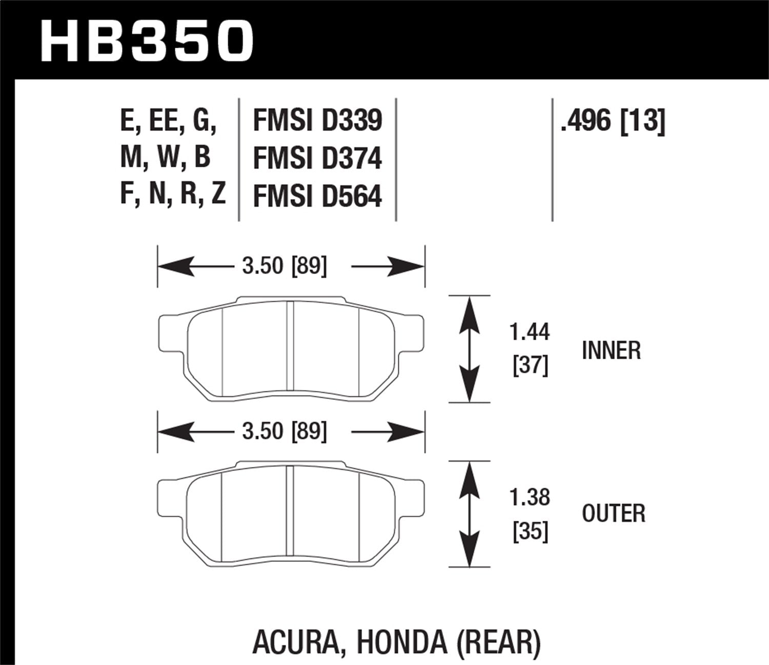 Hawk Performance Blue HB350E.496 9012 Motorsport Brake Pads