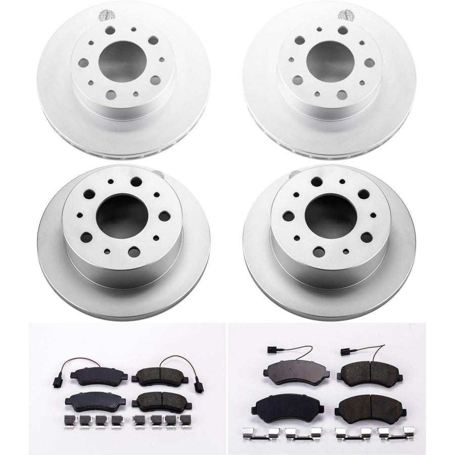 Brake Kit PowerStop For Ram ProMaster 1500 2014-2021, 2500 2014-2021, 3500 2014-2021 [Model Specific] - Front and Rear Geomet Coated Disc Rotors & Ceramic Brake Pads Replacement, CRK7308