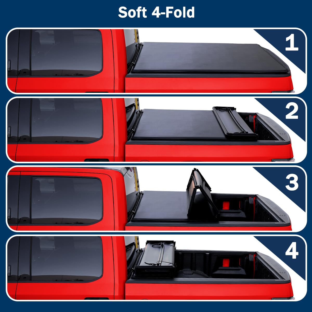 Soft Quad Fold Tonneau Cover Spec-D Tuning Compatible with 2000-2006 Toyota Tundra Fleetside 78", 6.5FT Long Bed