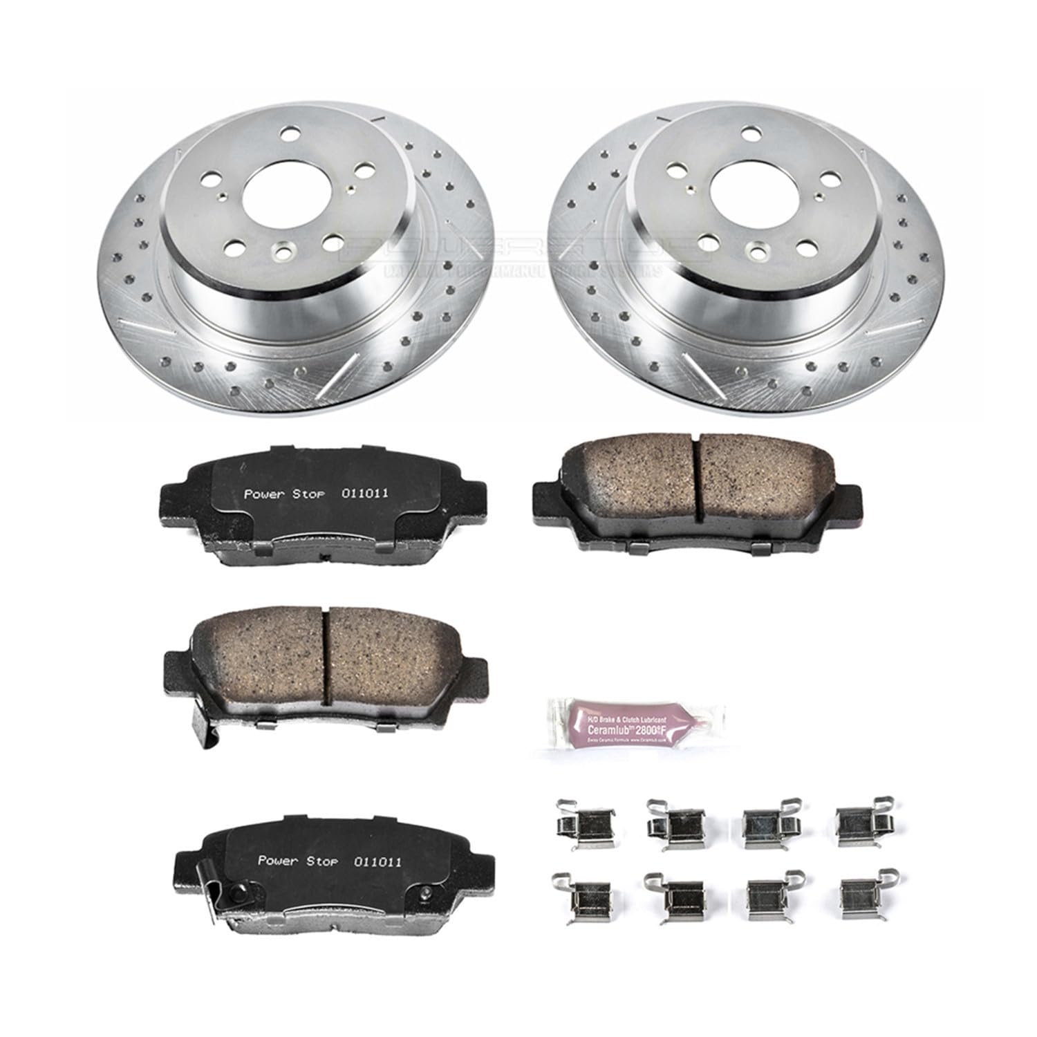 Power Stop K5103 Z23 Carbon Fiber Brake Pads Rear with Drilled & Slotted Brake Rotors Kit For Toyota Avalon 1995-1999 [Model Specific]