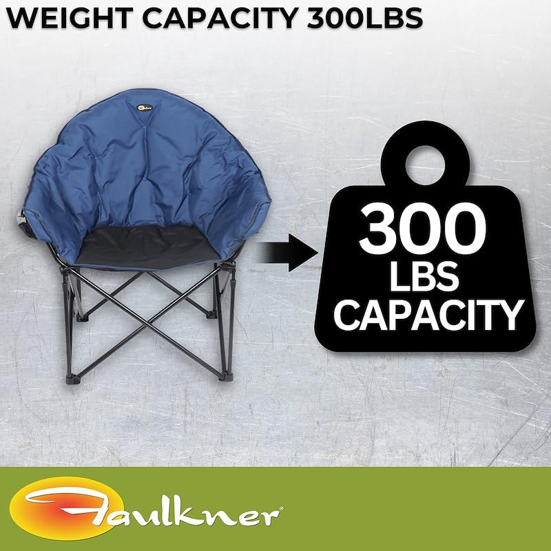 Big Dog Faulkner Bucket Chair Foldable Camping Chair Blue with Padded Seat and Backrest 3/4 Inch Steel Frame Carry Bag with Shoulder Strap 300 lb Capacity