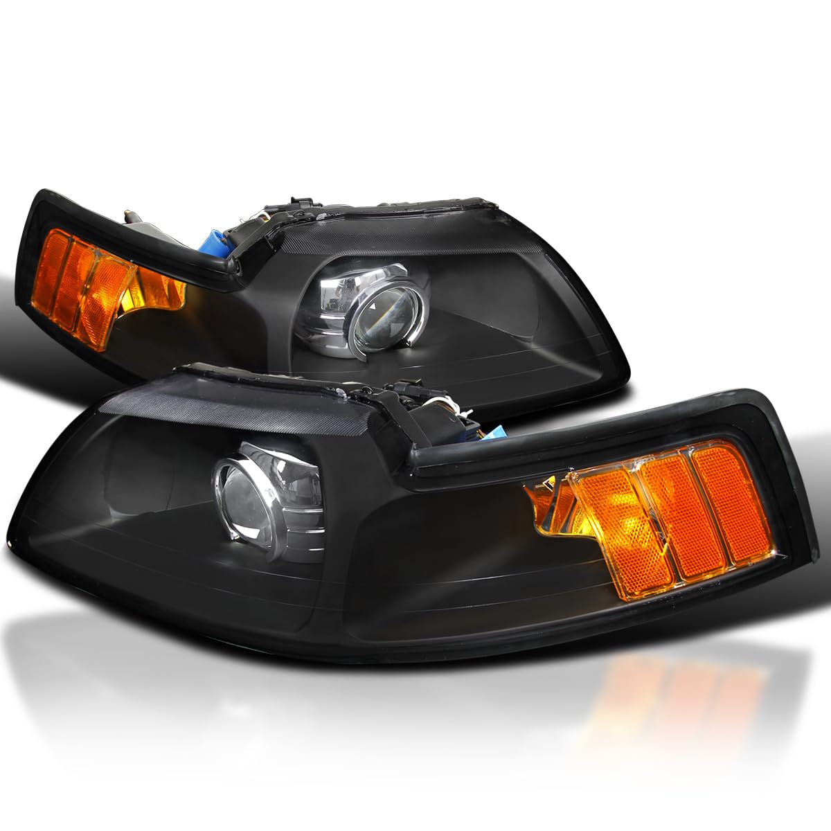 Black Projector Headlights SPEC-D TUNING Retrofit Style Compatible with 1999-2004 Ford Mustang, Left + Right Pair Headlamps Assembly