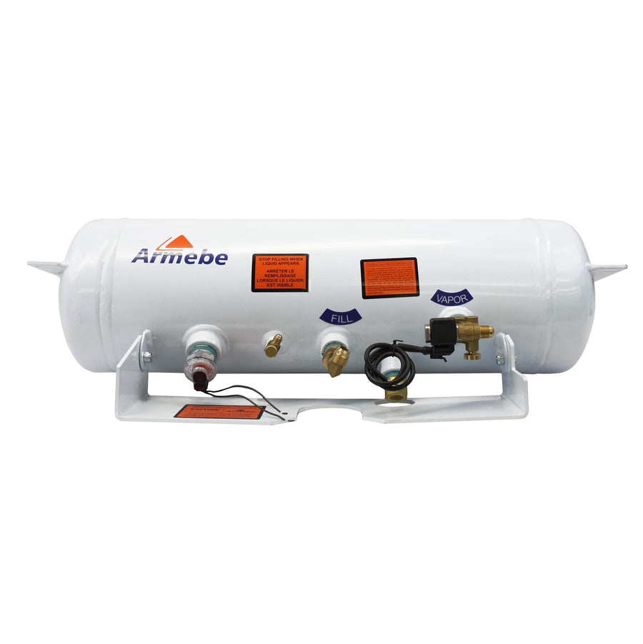 5.9 Gallon Flame King ASME Horizontal Steel Propane Tank with Remote Fill and Bleeder Fittings, Pressure Relief Valve, and Solenoid Service Valve