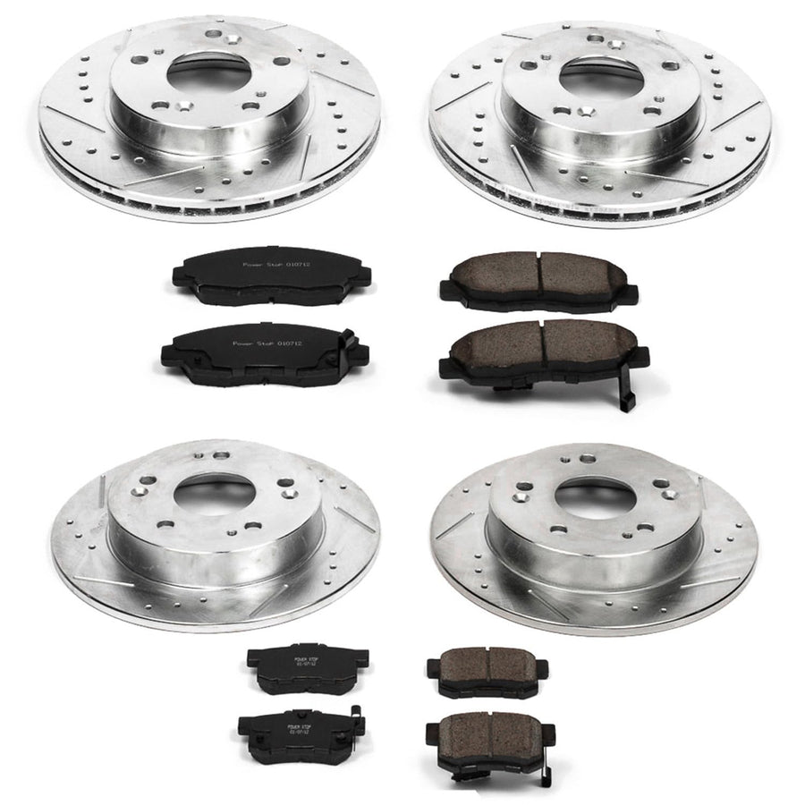 Power Stop K2385 Brake Kit Front and Rear with Drilled Slotted Brake Rotors and Z23 Evolution Ceramic Brake Pads For 2006 2007 2008 Honda Civic EX | 2009 2010 2011 Honda Civic EX, EX-L
