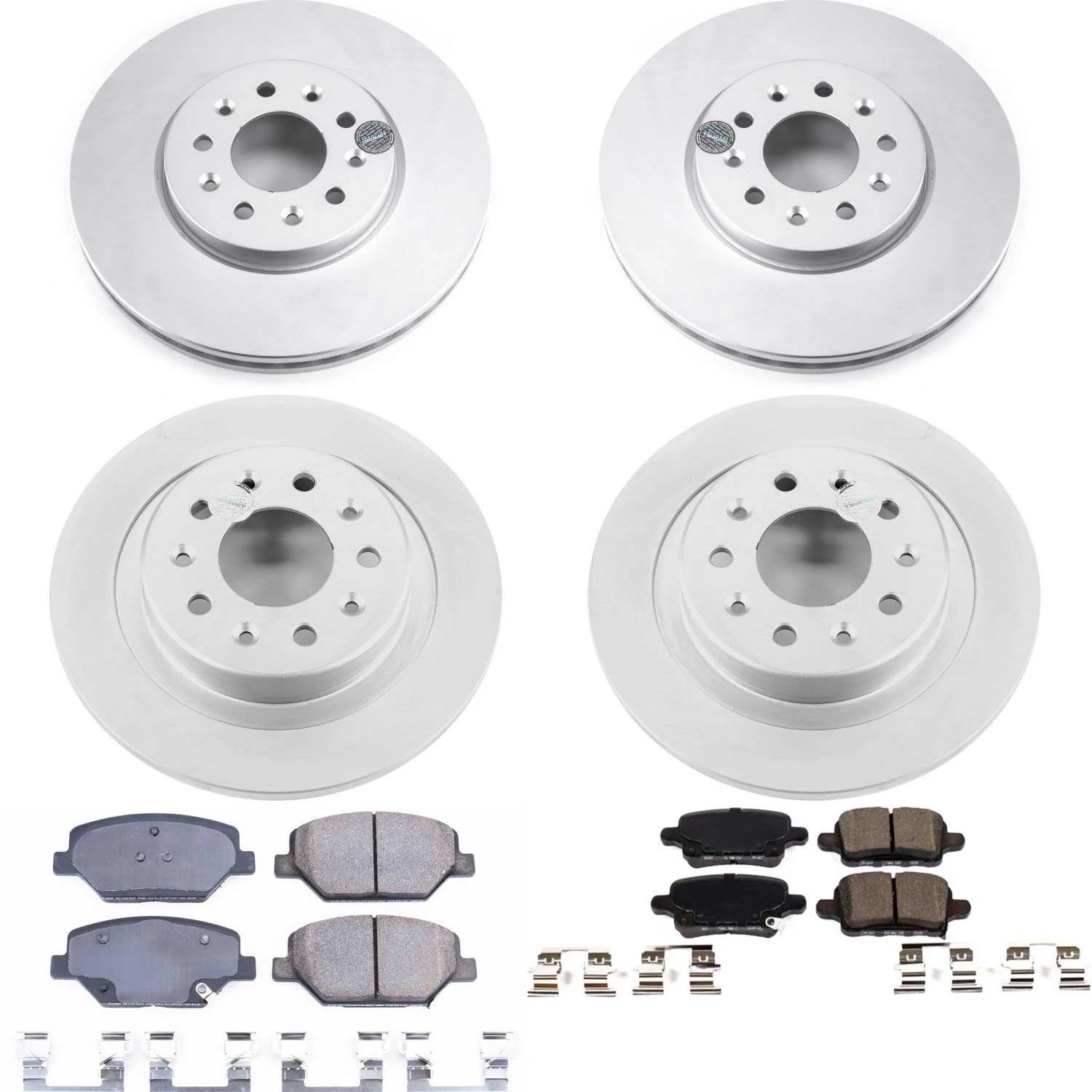 Power Stop Coated Rotor CRK7565 Front & Rear Brake Kit- Coated Brake Rotors and Z17 Ceramic Brake Pads