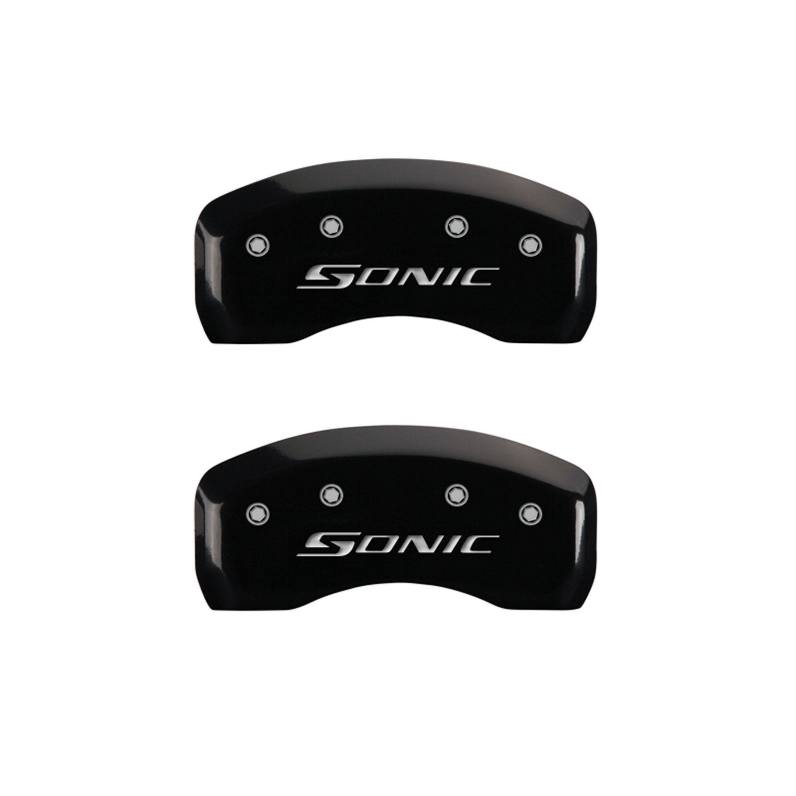 MGP 'SONIC' Caliper Covers 14229SSNCBK Engraved Caliper Cover with Black Powder Coat Finish and Silver Characters, (Set of 4)