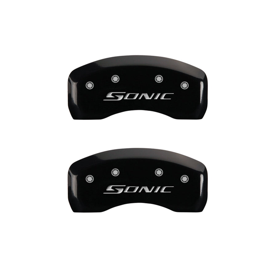 MGP 'SONIC' Caliper Covers 14229SSNCBK Engraved Caliper Cover with Black Powder Coat Finish and Silver Characters, (Set of 4)