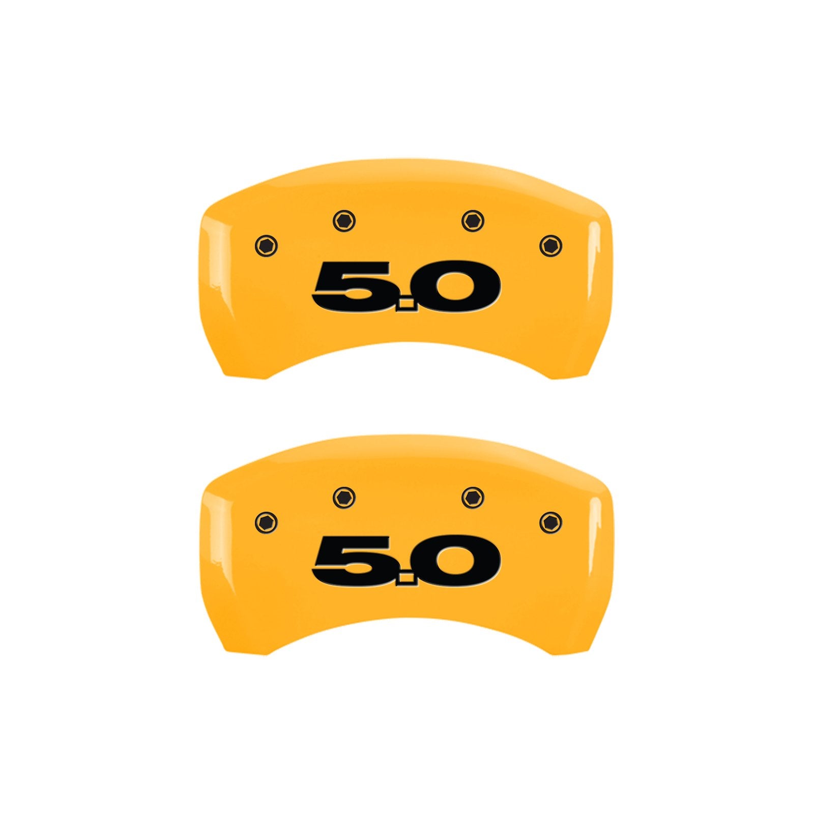 Caliper Covers MGP 10198SM50YL, Set of 4 (Yellow Engraved Front: Mustang - Engraved Rear: 50 Powder Coat Finish Black Characters)