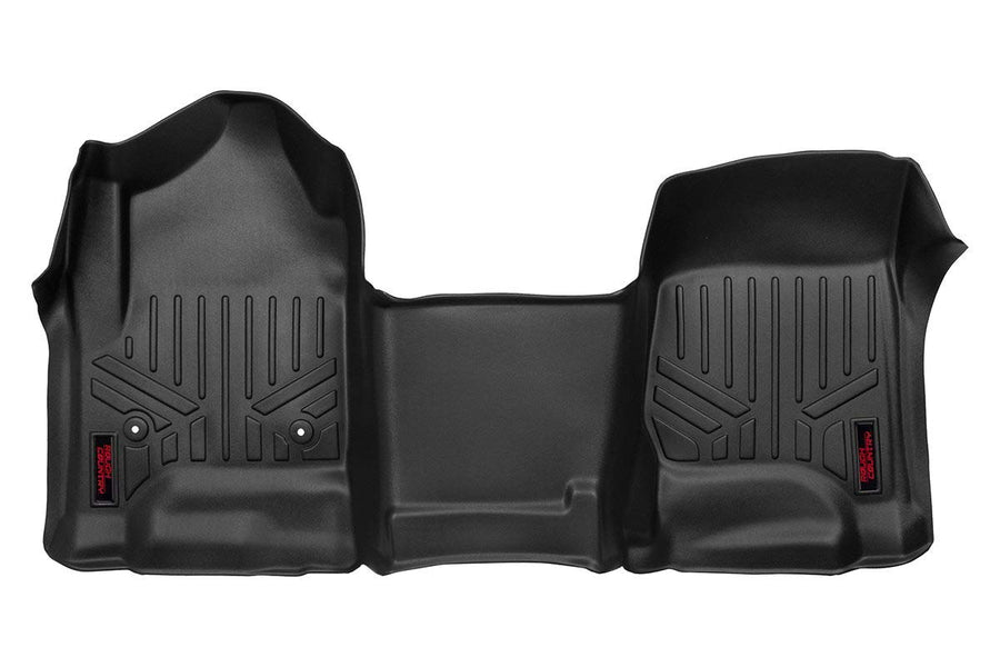 Rough Country Front All Weather Floor Mat for Chevy Silverado & GMC Sierra 1500/2500HD/3500HD (2014-2019) - Flexible Waterproof Mat for Half Length Floor Console