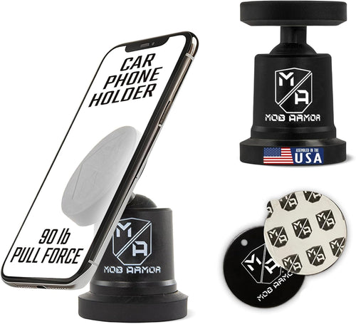 Mob Armor Maxx MobNetic - USA Assembled Magnetic Phone Holder for Car, Magnetic Car Phone Mount, 90-Degree Tilt, 360-Degree Rotation, Aluminum Metal, Compatible with iPhone & Android - Black