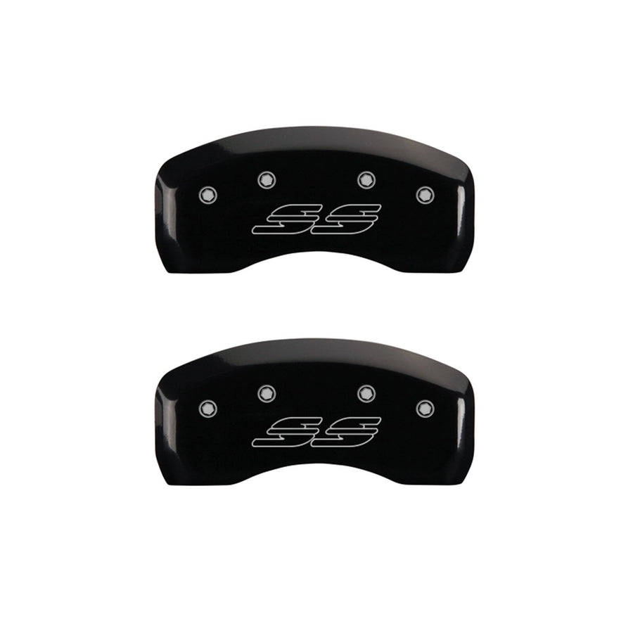 MGP Caliper Covers SS Impala Logo Type 14050SSS2BK with Black Powder Coat Finish and Silver Characters, (Set of 4)