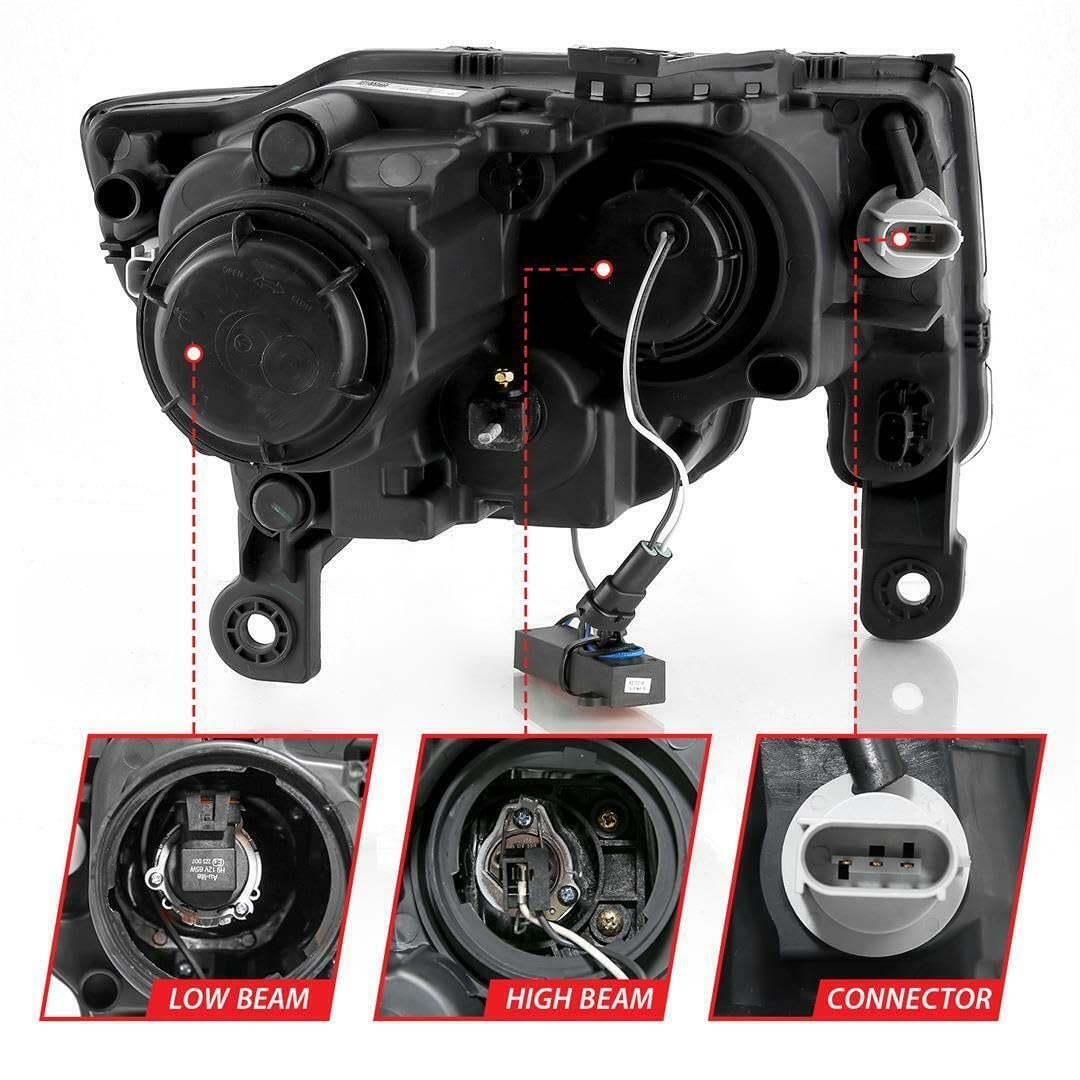 JEEP GRAND CHEROKEE ANZO USA 17-22 PROJECTOR SWITCHBACK LED PLANK STYLE HEADLIGHTS BLACK (NOT FOR HID MODELS)