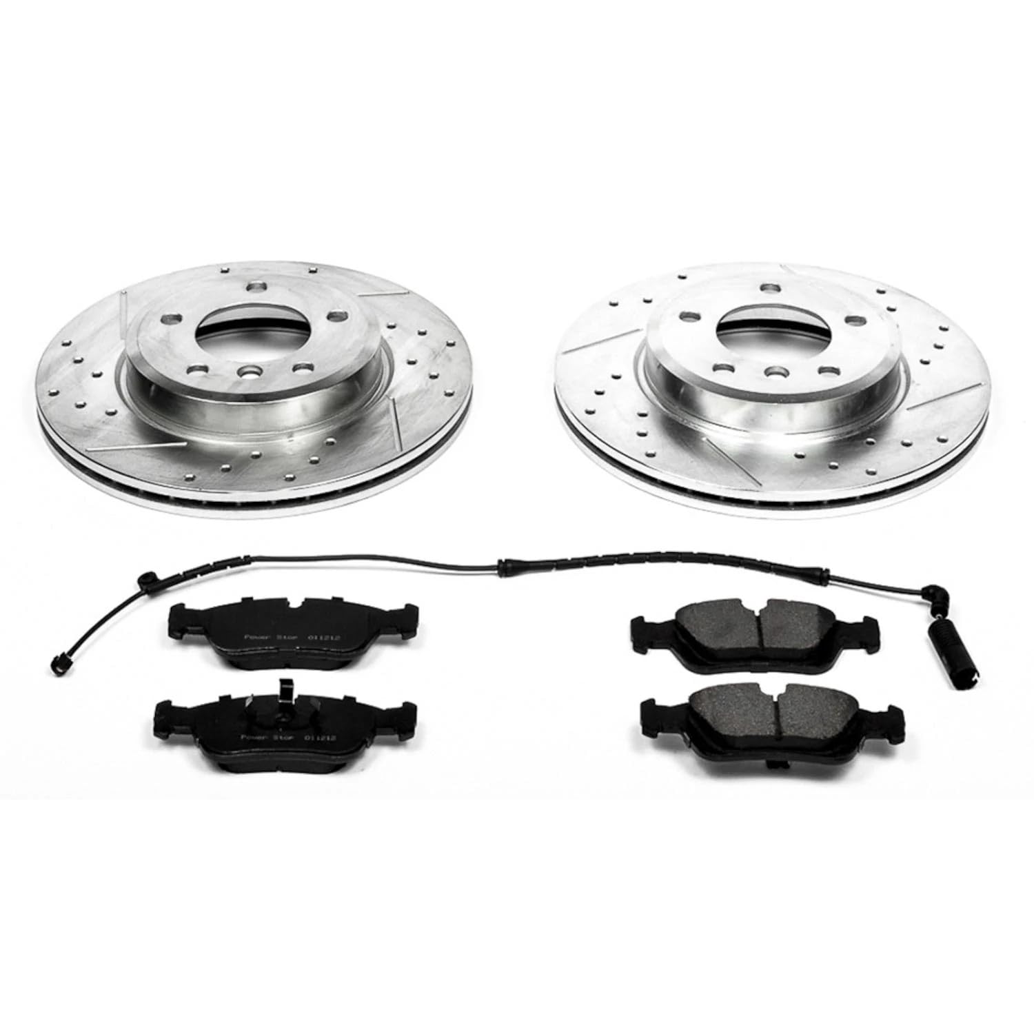Power Stop K869 Front Brake Pads Z23 Carbon Fiber with Drilled & Slotted Brake Rotors Kit and 1 Front Sensor Wire For BMW 3, BMW 3, BMW 325Ci, BMW 325i, BMW 3, BMW 328i, BMW Z4 [Model Specific]