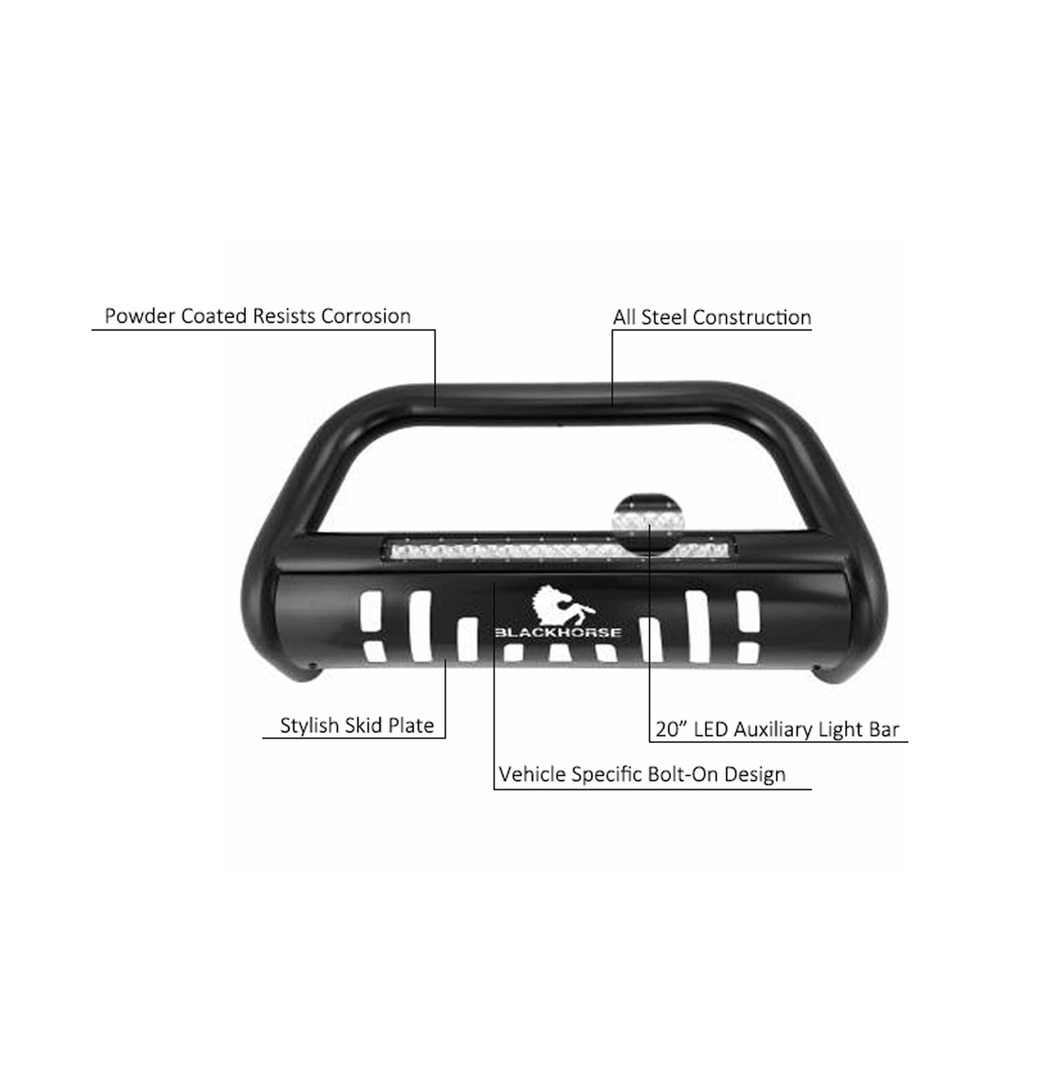 Beacon Black Horse Bull Bar Skid Plate Compatible with 2013-2021 Nissan Pathfinder-BE-A1802B