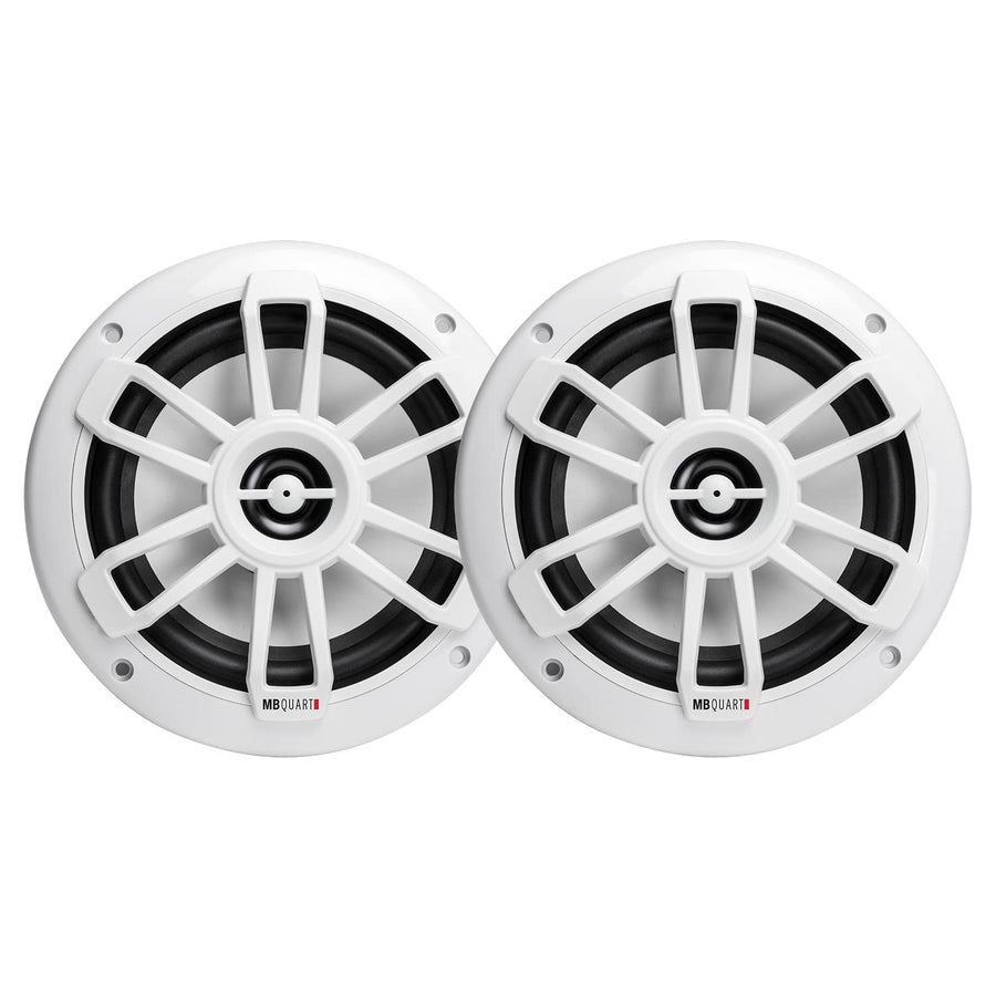 Marine Boat Speakers MB Quart with Bluetooth Source Unit (White) – 6.5 Inch, 160 Watt Each, Marine Grade Waterproof, LCD Display, Set of 2 Speakers
