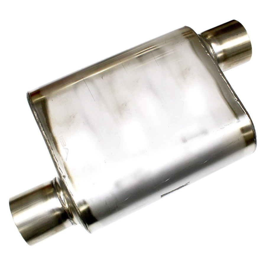 11" x 9.75" x 4" JBA (40-301100) - 3" Inlet Diameter Offset/Offset Universal Chambered Style 409SS Muffler