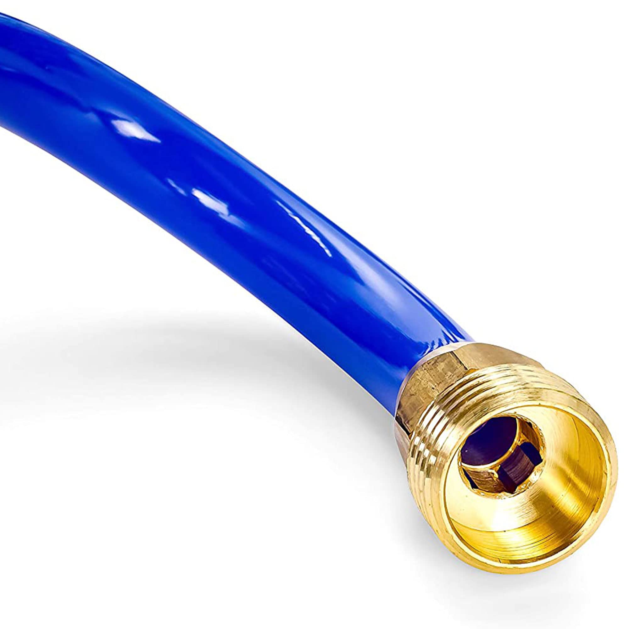 20’ Coiled Water Hose Camco | Rust Resistant with Brass Fittings | Features a 1/2-inch ID (41983), Blue