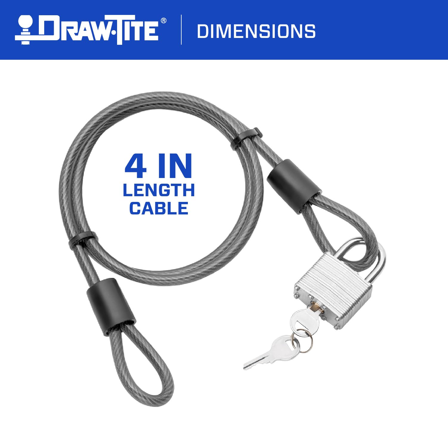 Cable Lock Draw-Tite 63255, 4 Foot Length, Two Flat Keys included
