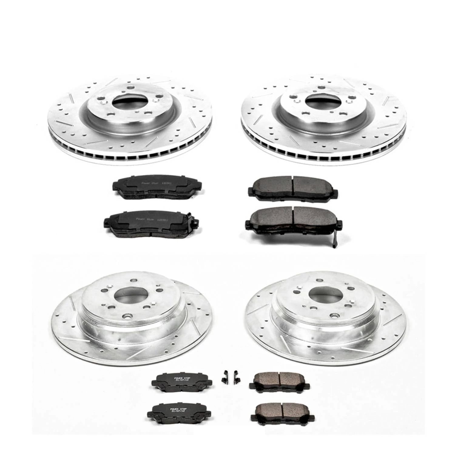Power Stop K5858 Z23 Carbon-Fiber Brake Pads Front and Rear with Drilled and Slotted Brake Rotors Kit For 2011 2012 2013 2014 Honda Odyssey