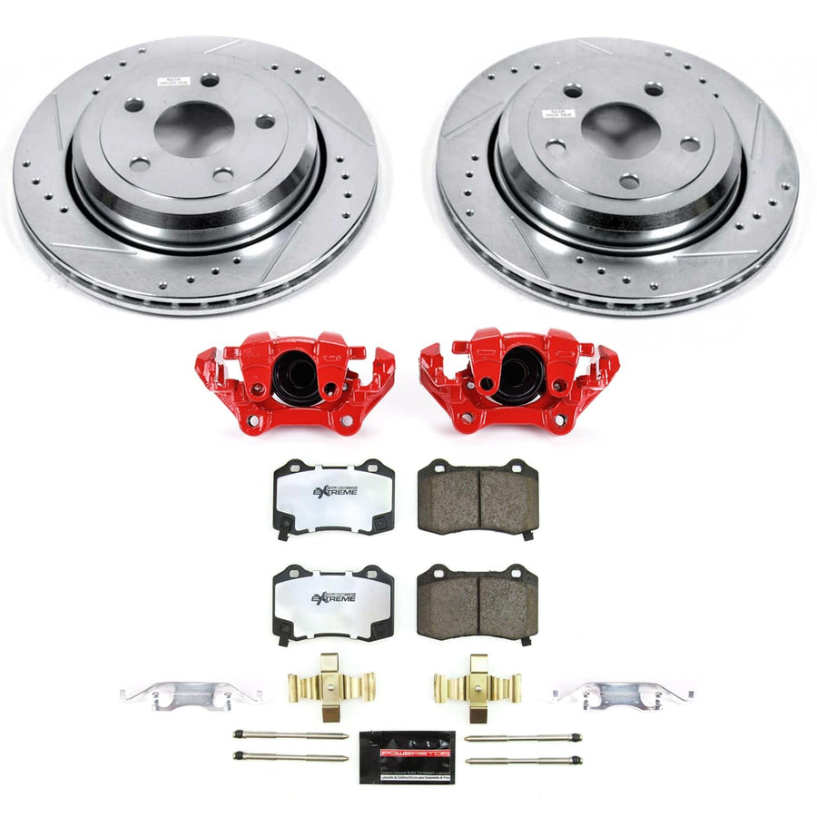 Power Stop Rear KC9148-36 Z36 Brake Pads and Rotors Brake Kit with Red Powder Coated Calipers For Dodge Durango 2022-2023 [Application Specific]